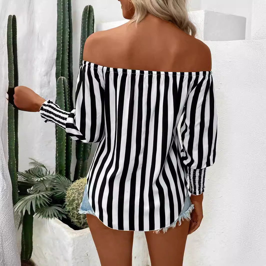 New Women's Fashion Shoulder-baring Lantern Sleeve Shirt