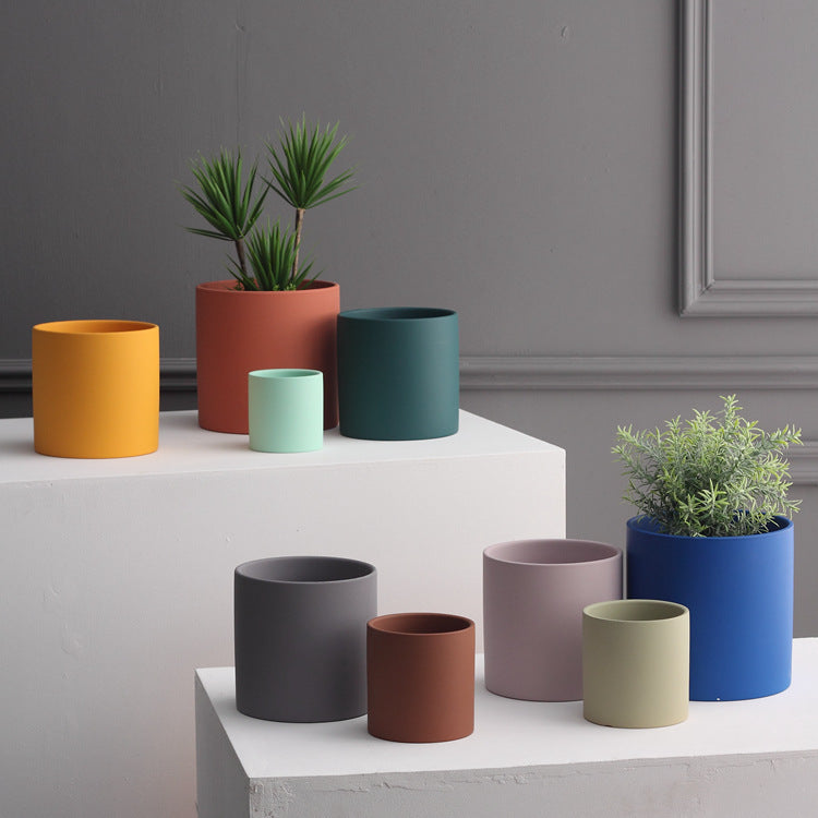 Colorful Ceramic Flowerpot With Tray