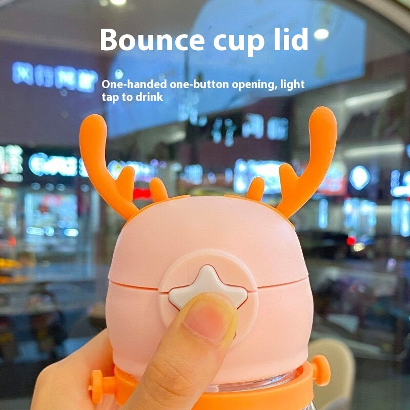 Large Capacity Antlers Plastic Cup Cartoon Drinking Cup Students Go Out Cup With Straw