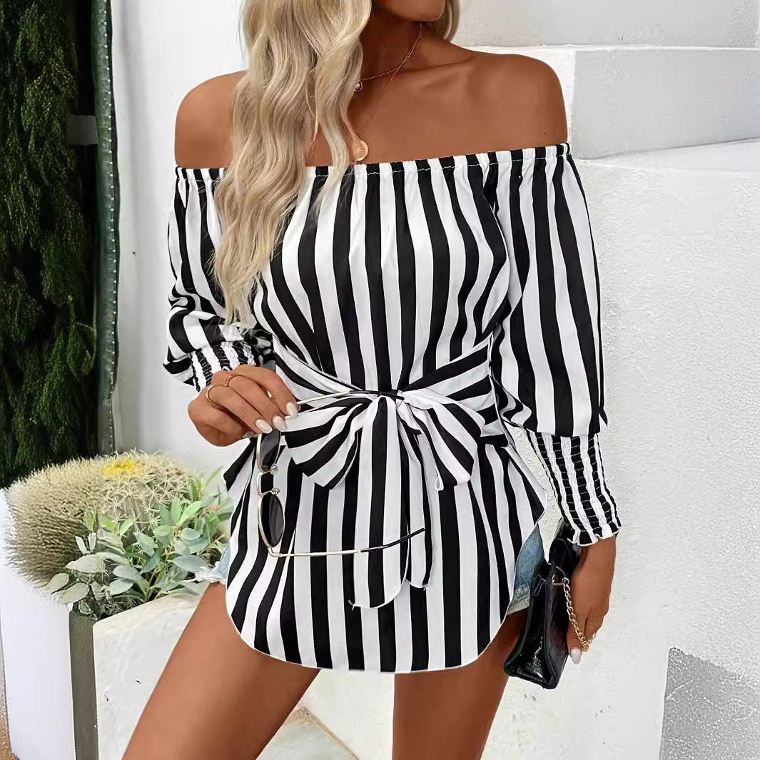 New Women's Fashion Shoulder-baring Lantern Sleeve Shirt