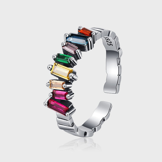 S925 Sterling Silver Colorful Ladder Zircon Ring