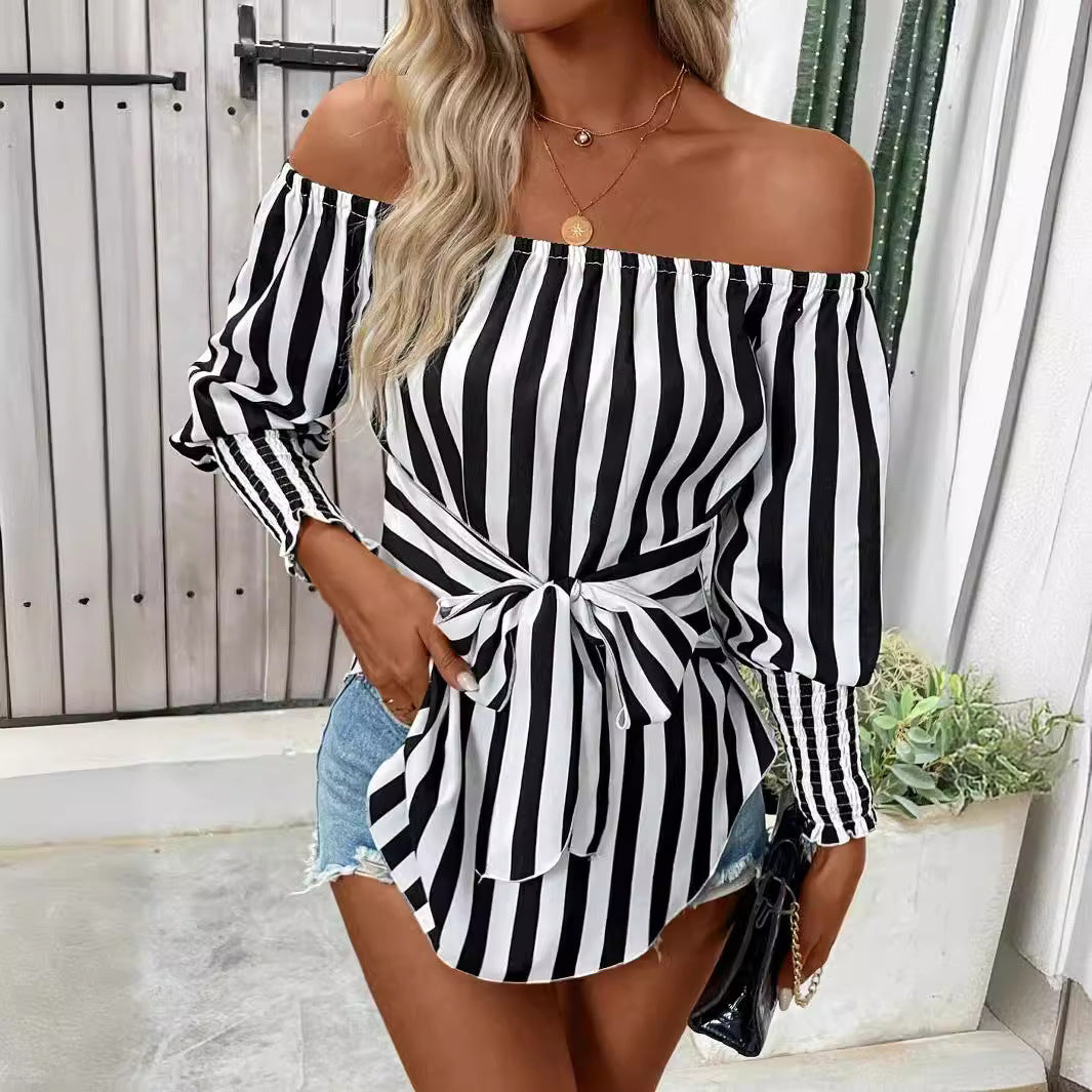 New Women's Fashion Shoulder-baring Lantern Sleeve Shirt