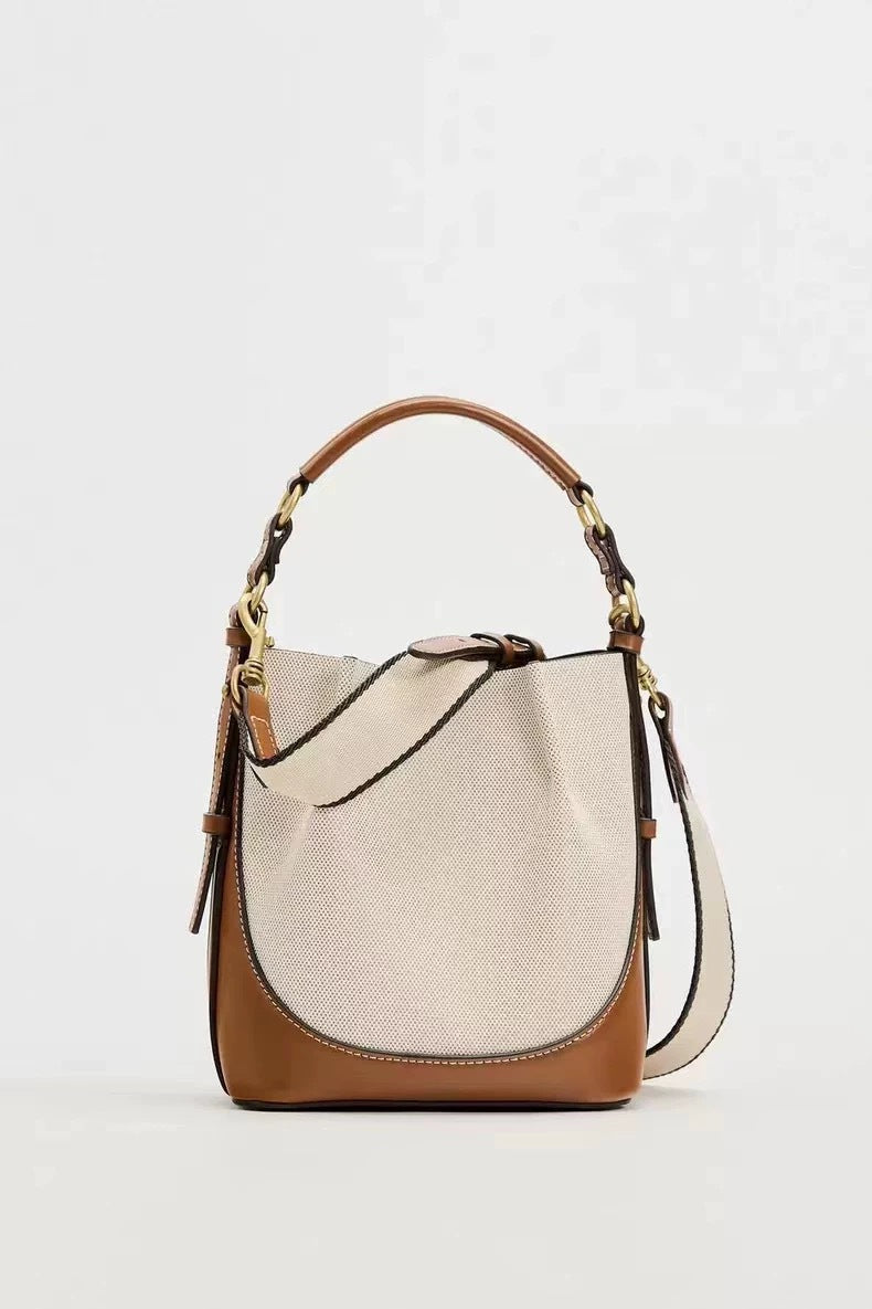 Drawstring Canvas One-shoulder Bucket Bag