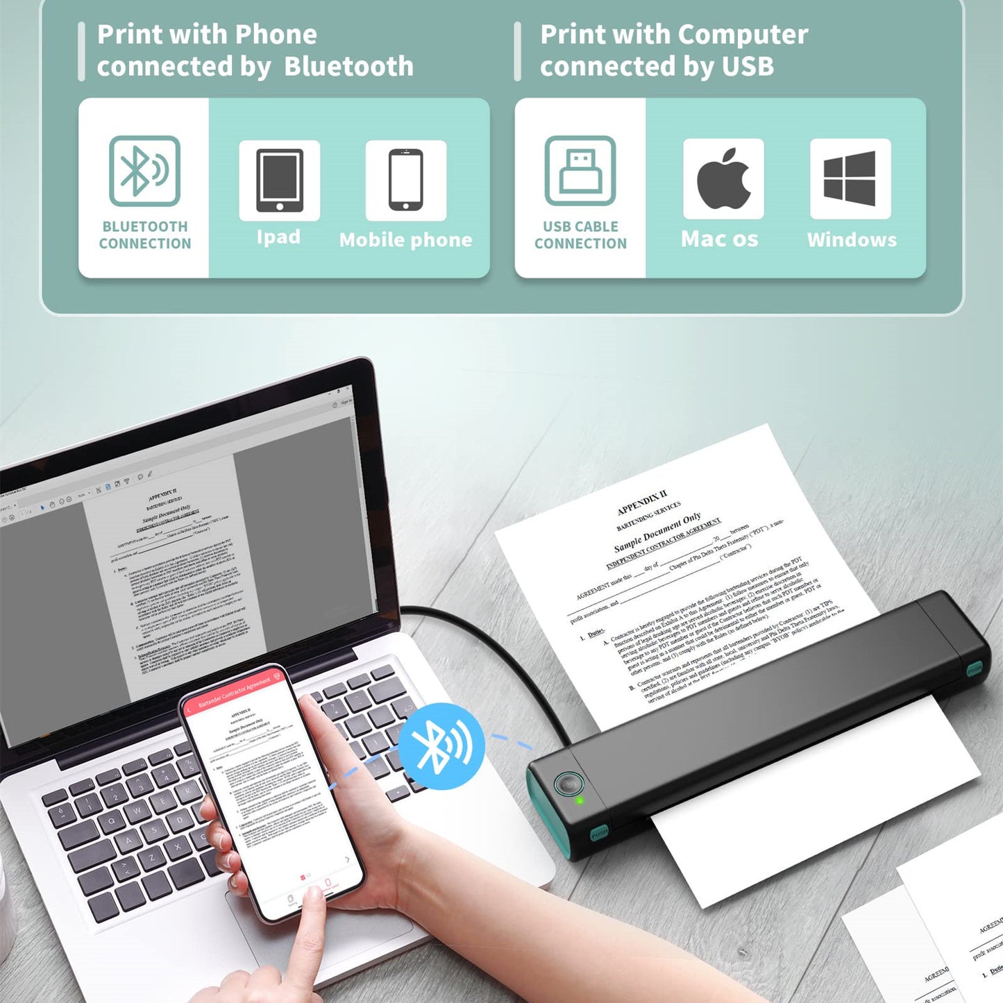 A4 Portable Wireless Printers Wireless