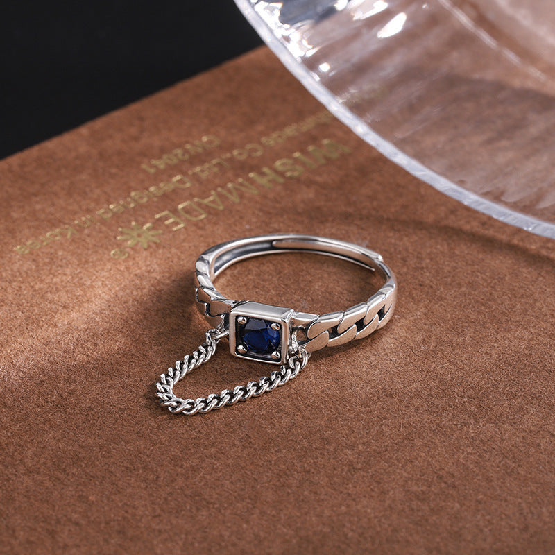 S925 Silver Vintage Ring with Chain