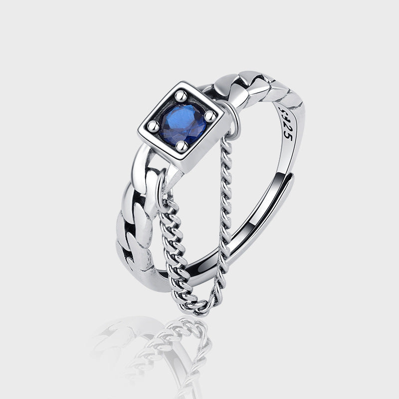 S925 Silver Vintage Ring with Chain