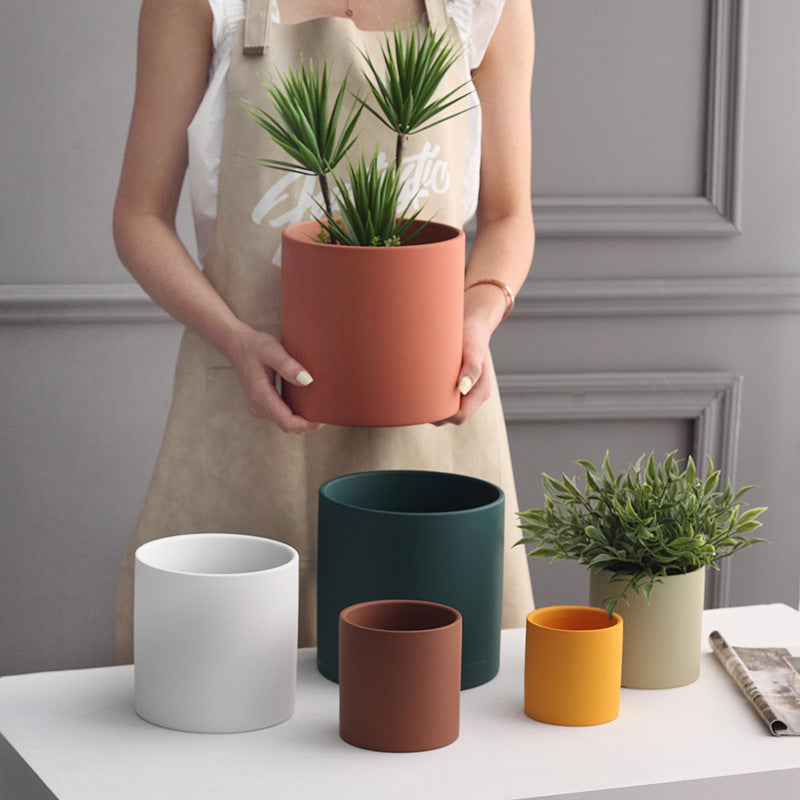 Colorful Ceramic Flowerpot With Tray