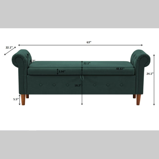 Olive Green Multifunctional Storage Rectangular Sofa Stool