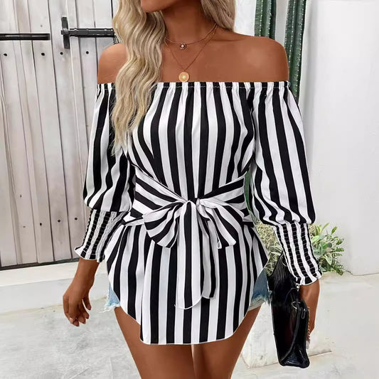 New Women's Fashion Shoulder-baring Lantern Sleeve Shirt