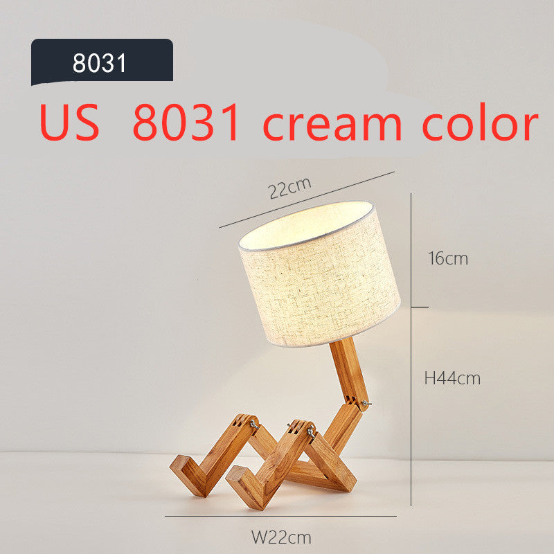 Robot Shaped Living Room Flexible Wooden Base LED Table Lamp Working Nordic Modern Learning or Bedroom Interior Decoration