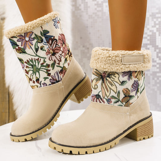 Flowers Embroidered Snow Boots For Women