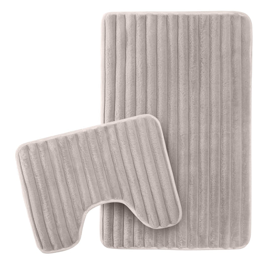 2 Piece Ribbed Bath Mat Set in Natural Extra Soft