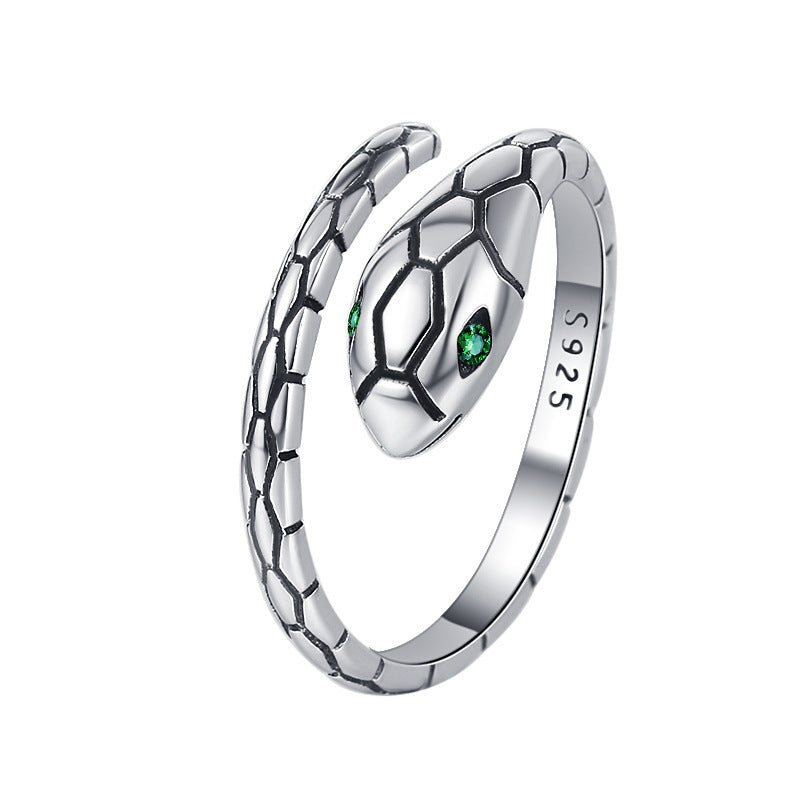 925 Sterling Silver Green Snake Unisex Eye Ring