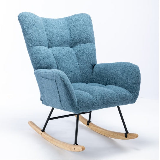 Rocking Chair With Pockets, Soft Teddy Fabric Rocking Chair For Nursery, Comfortable Wingback Golider Rocking Chair