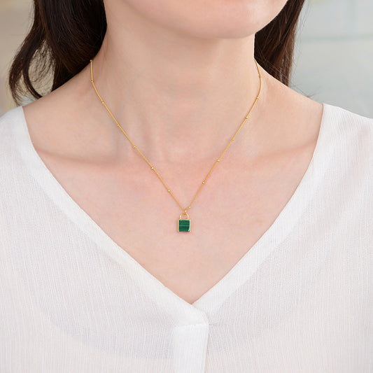 S925Silver Unisex Necklace Green Malachite