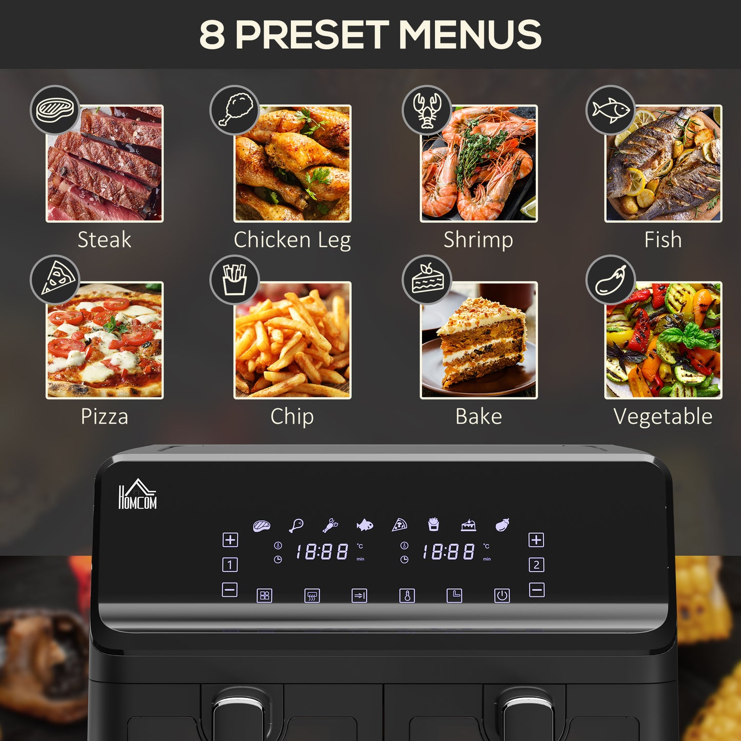 8L Dual Basket 8-in-1 Air Fryer Oven With Digital Display