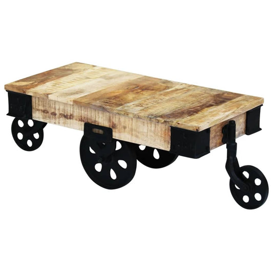 vidaXL Coffee Table with Wheels Rough Mango Wood