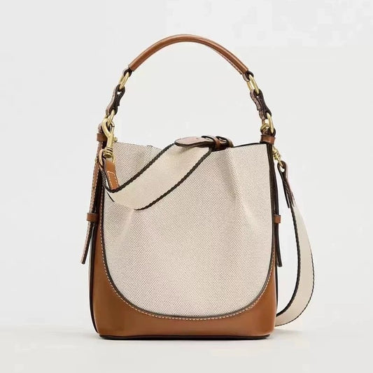 Drawstring Canvas One-shoulder Bucket Bag