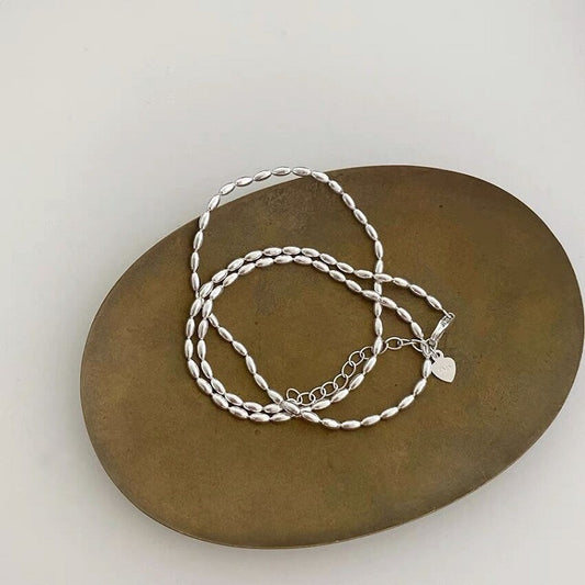 S925 Sterling Silver Grain Of Rice Olive Beads Necklace