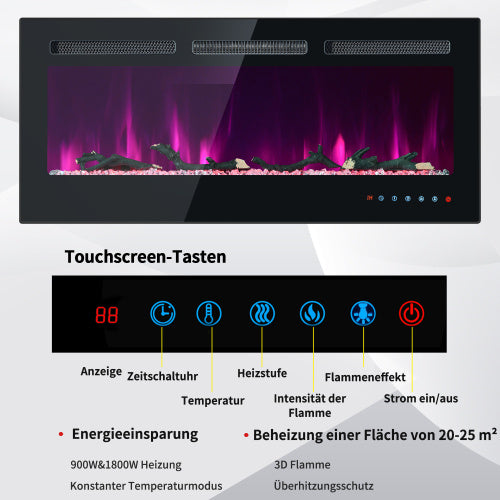 Glass Wall-mounted And Built-in Electric Fireplace