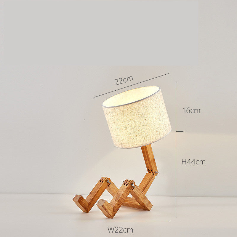 Robot Shaped Living Room Flexible Wooden Base LED Table Lamp Working Nordic Modern Learning or Bedroom Interior Decoration